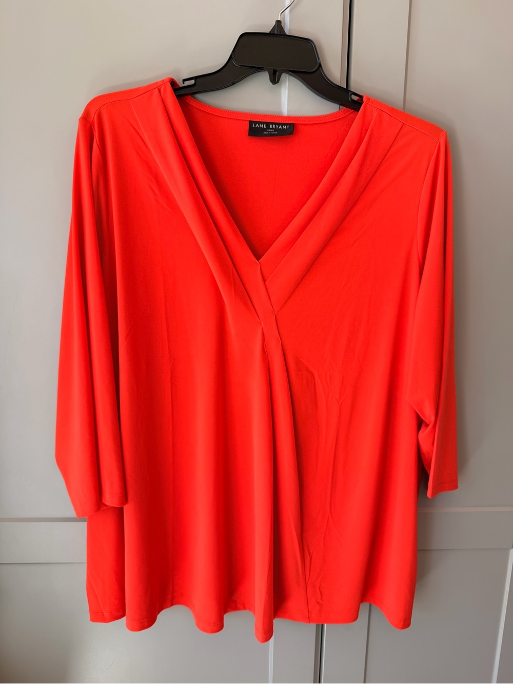 Lane Bryant Plus Size 26/28 Orange Surplice V-Neck 3/4 Sleeve Top
